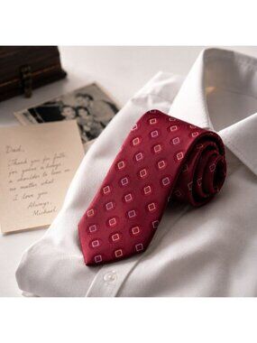 Privado Red Geometric Silk Tie Handmade Classic Mens Neck Tie 57x3.5